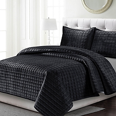 Tribeca Living Florence Velvet 3-Piece King Quilt Set in Black. View a larger version of this product image.