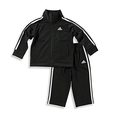 adidas&reg; Kids Infant Boy&#39;s Size 9 Months Tricot Tracksuit Set in Black. View a larger version of this product image.