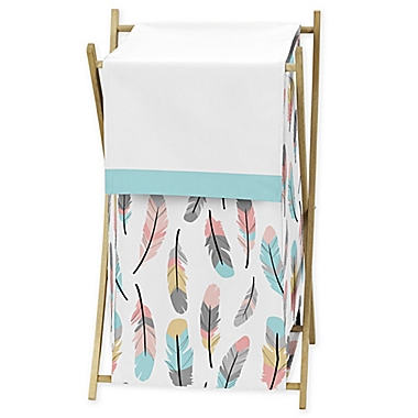 Sweet Jojo Designs&reg; Feather Laundry Hamper in Turquoise/Coral. View a larger version of this product image.