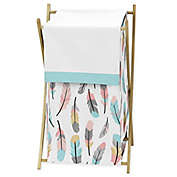 Sweet Jojo Designs&reg; Feather Laundry Hamper in Turquoise/Coral