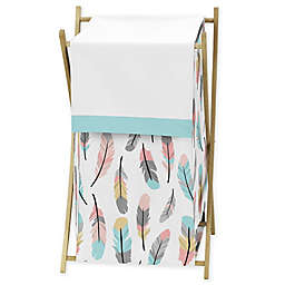 Sweet Jojo Designs® Feather Laundry Hamper in Turquoise/Coral