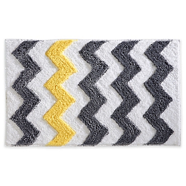 iDesign&reg; 34&#39;&#39;x 21&#39;&#39; Microfiber Chevron Bath Rug in Yellow/Grey. View a larger version of this product image.