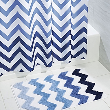 iDesign&reg; 34&#39;&#39; x 21&#39;&#39; Microfiber Chevron Bath Rug in Blue. View a larger version of this product image.
