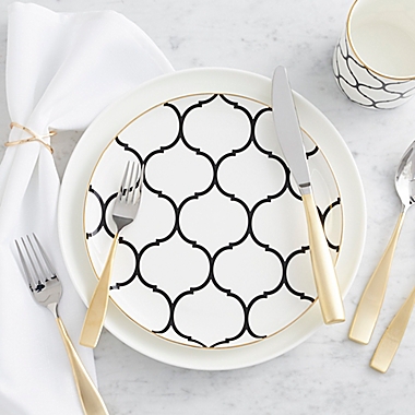 Nevaeh&reg; by Fitz and Floyd&reg; Lattice Dinnerware Collection in Black/Gold. View a larger version of this product image.
