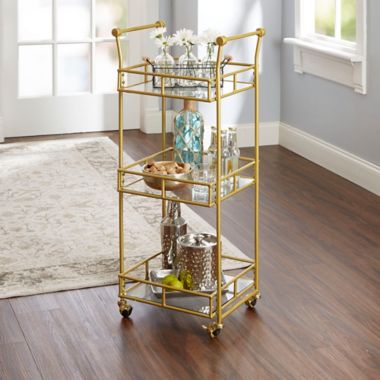 Silverwood Collier 3-Tier Square Bar Cart in Gold. View a larger version of this product image.