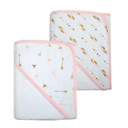 TL Care® 2-Pack Arrow and Feather Organic Cotton Hooded Towels in Gold/Pink