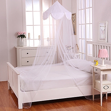 Casablanca Kids Pom Pom Bed Canopy in White. View a larger version of this product image.