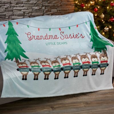 Reindeer Family Character Personalized Fleece Blanket