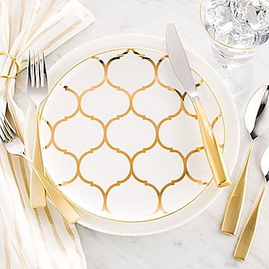 Nevaeh White&reg; by Fitz and Floyd&reg; Gold Lattice Dinnerware Collection. View a larger version of this product image.