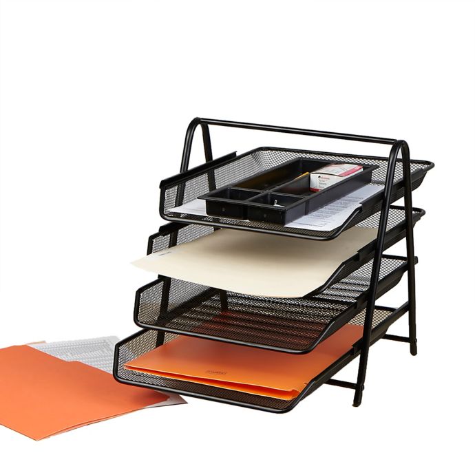 Mind Reader 4 Tier Mesh Paper Tray Desk Organizer In Black Bed