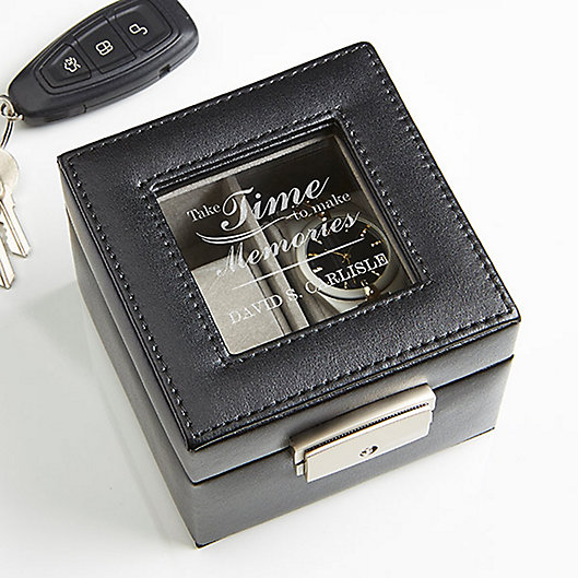 Alternate image 1 for Gift of Time Engraved Leather 2-Slot Watch Box in Black