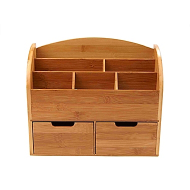 Mind Reader 6-Compartment Desk Organizer with Drawers in Brown. View a larger version of this product image.