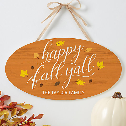 Alternate image 1 for Happy Fall Y'All 15.5-Inch x 8.5-Inch Personalized Oval Wood Sign
