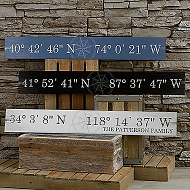 Latitude & Longitude 29-Inch x 4-Inch Personalized Wooden Sign. View a larger version of this product image.