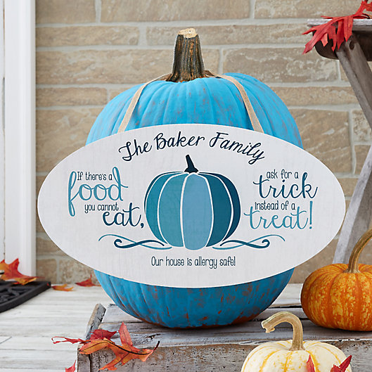 Alternate image 1 for Halloween Teal Pumpkin 15.5-Inch x 8.5-Inch Personalized Oval Wood Sign