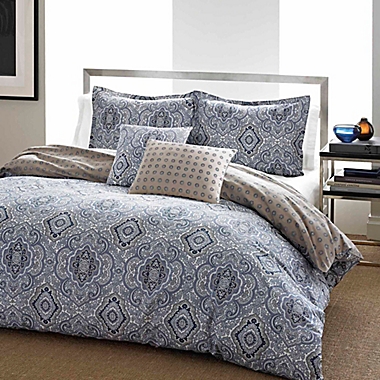 City Scene Milan Reversible 3-Piece King Comforter Set in Blue. View a larger version of this product image.