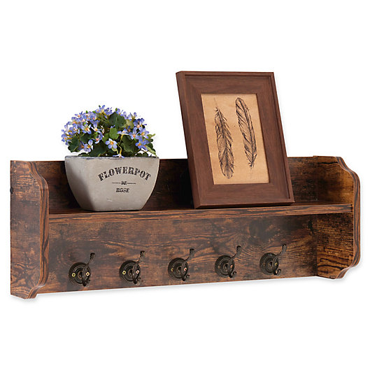 Alternate image 1 for Danya B™ Wood Utility Wall Shelf with Hooks in Aged Pine