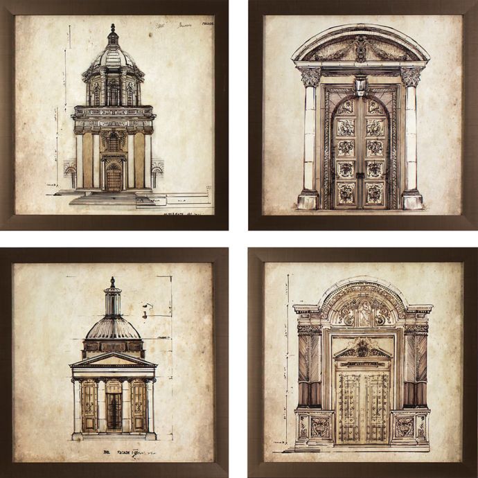 Décor Therapy European Architectural Prints Framed Wall Art in Bronze