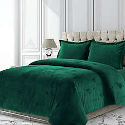 Tribeca Living Venice 3-Piece Velvet Queen Duvet Cover Set in Emerald Green