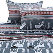 Tribeca Living 170 GSM Winter Reindeer Flannel Twin XL Sheet Set in Red/Grey