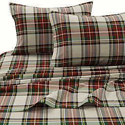 Tribeca Living 170 GSM Charleston Plaid Flannel California King Sheet Set in Red/Ivory