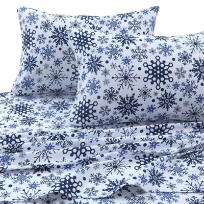 Tribeca Living 170 GSM Snowflakes Flannel California King Sheet Set in Blue
