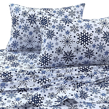 Tribeca Living 170 GSM Snowflakes Flannel Twin XL Sheet Set in Blue. View a larger version of this product image.