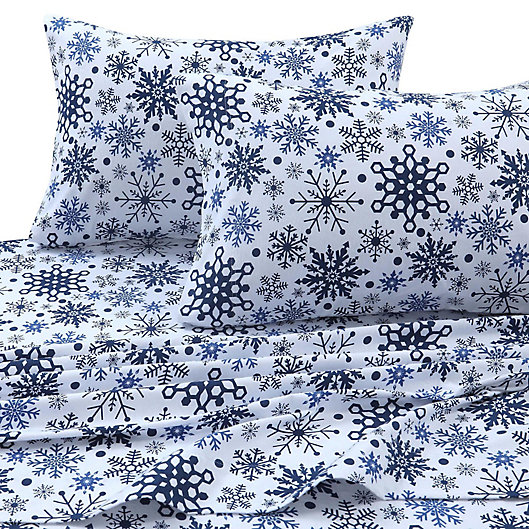 Alternate image 1 for Tribeca Living 170 GSM Snowflakes Flannel Twin Sheet Set in Blue