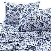Tribeca Living 170 GSM Snowflakes Flannel Twin XL Sheet Set in Blue