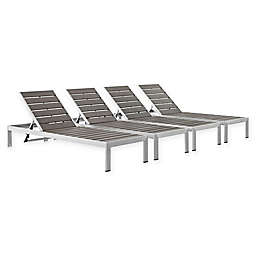 Modway Shore All Weather Aluminum Chaise Set in Silver/Grey