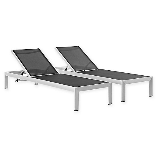 Alternate image 1 for Modway Shore All Weather Aluminum Chaise Set in Silver/Black
