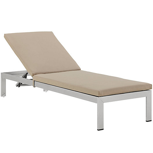 Alternate image 1 for Modway Shore All-Weather Aluminum Chaise in Silver/Beige with Cushions