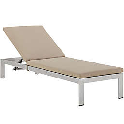 Modway Shore All-Weather Aluminum Chaise in Silver/Beige with Cushions