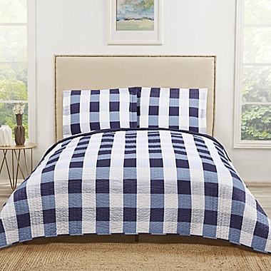 Truly Soft Buffalo Plaid Full/Queen Quilt Set in Navy. View a larger version of this product image.
