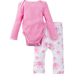 MiracleWear® Posheez Snap 'n Grow Elephant Long Sleeve Bodysuit and Pant Set in Pink