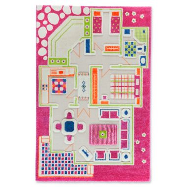 IVI Playhouse 3&#39;3" x 4&#39;11" 3-Dimensional Play Rug in Pink. View a larger version of this product image.