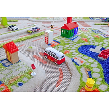 IVI Mini City 3&#39;3" x 4&#39;11" 3-Dimensional Play Rug in Blue. View a larger version of this product image.