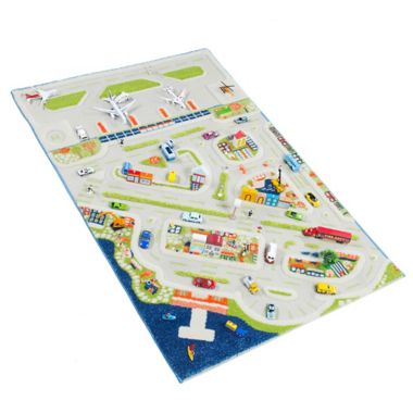 IVI Mini City 3&#39;3" x 4&#39;11" 3-Dimensional Play Rug in Blue. View a larger version of this product image.