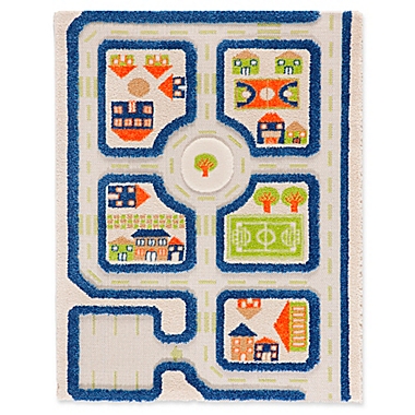 IVI Traffic 2&#39;7" x 3&#39;8" 3-Dimensional Play Rug in Blue. View a larger version of this product image.