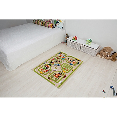 IVI Traffic 2&#39;7&quot; x 3&#39;8&quot; 3-Dimensional Play Rug in Green. View a larger version of this product image.