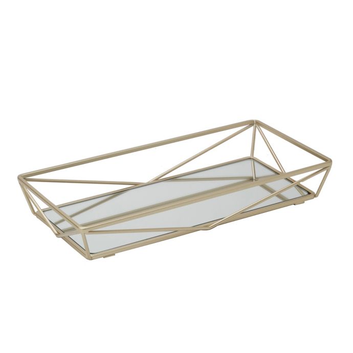 Home Details Geometric Mirrored Vanity Tray In Satin Gold Bed