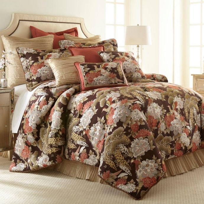 Austin Horn Classics Paradise Peacock 3 Piece Comforter Set In Brown Coral