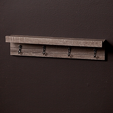 Southern Enterprises Argo 19-Inch x 4.5-Inch Wall Mount Oak Shelf with Hooks in Grey. View a larger version of this product image.