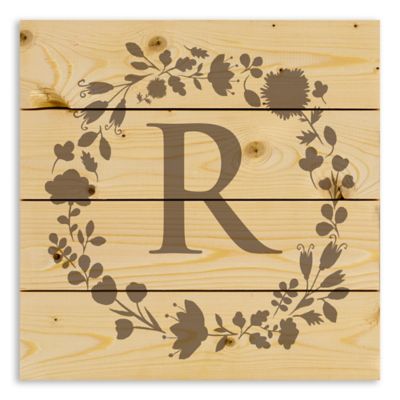 Designs Direct Floral Monogram 14.25-Inch Square Pallet Wood Wall Art in Grey