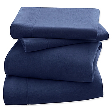 Peak Performance Knitted Microfleece Queen Sheet Set in Navy. View a larger version of this product image.