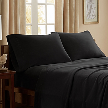 Peak Performance Knitted Microfleece King Sheet Set in Black. View a larger version of this product image.