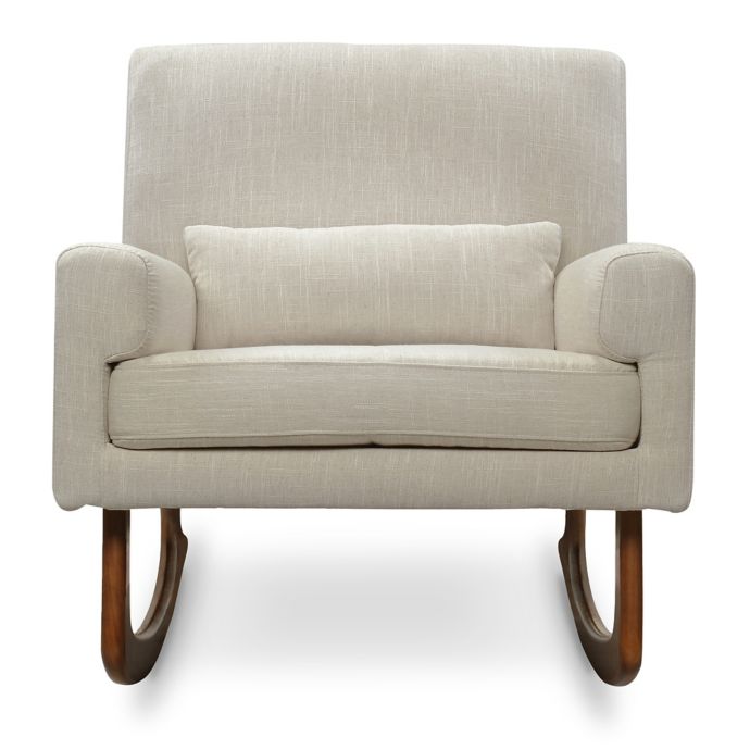 Nursery Works Sleepytime Rocker In Oatmeal Weave Fabric With Walnut Legs
