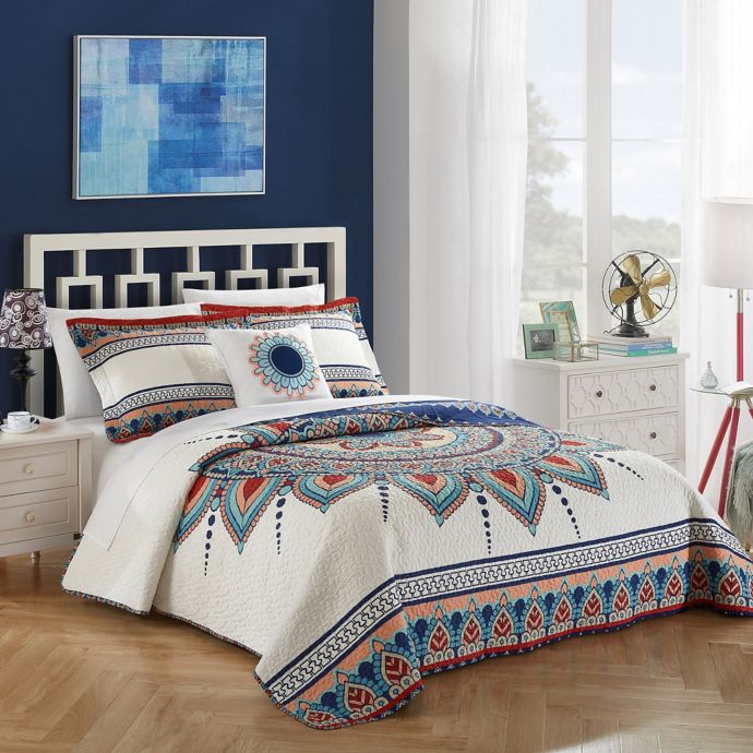 Chic Home Yucca Reversible King Quilt Set In Blue Bed Bath Beyond