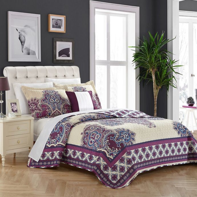 Chic Home Shiva Reversible King Quilt Set In Purple Bed Bath