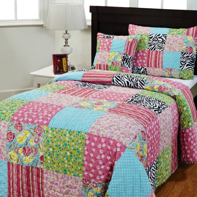 Amity Home Zebra Patchwork Quilt Set In Pink Green Bed Bath Beyond